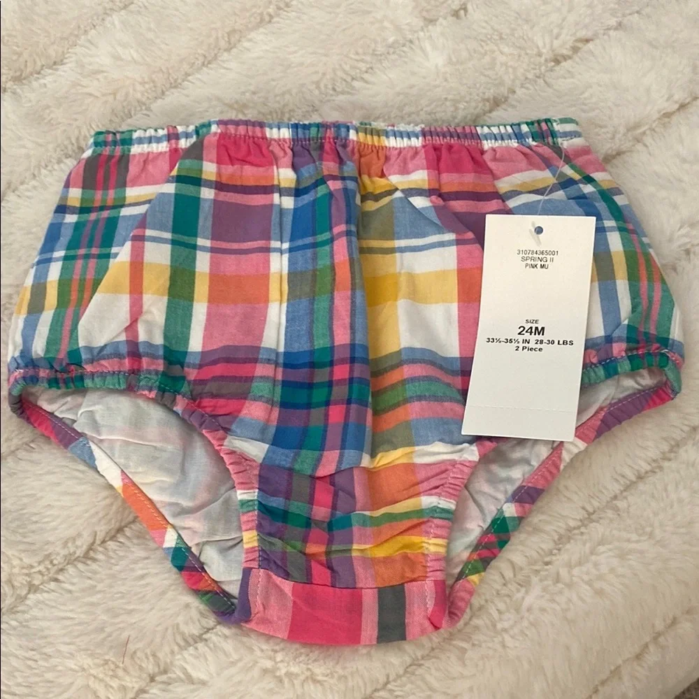 New Ralph Lauren Multicolor Plaid and Navy Anchor Print Bloomers 24M